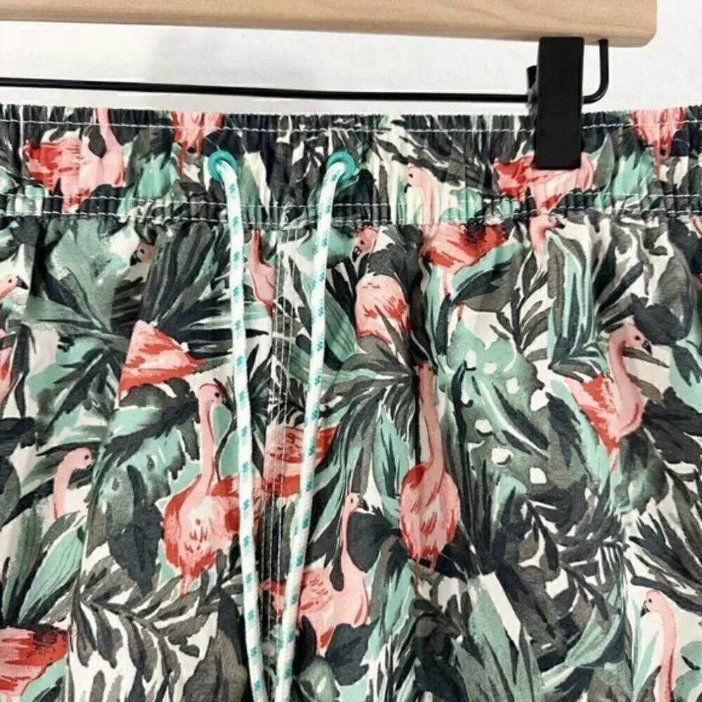 Goodfellow & Co Tropical Flamingo Print Above Knee Swim Trunks‎ Green Size Large